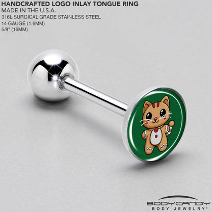Christmas Holiday Gingerbrread Kitty Cat Barbell Tongue Ring by Onyx O