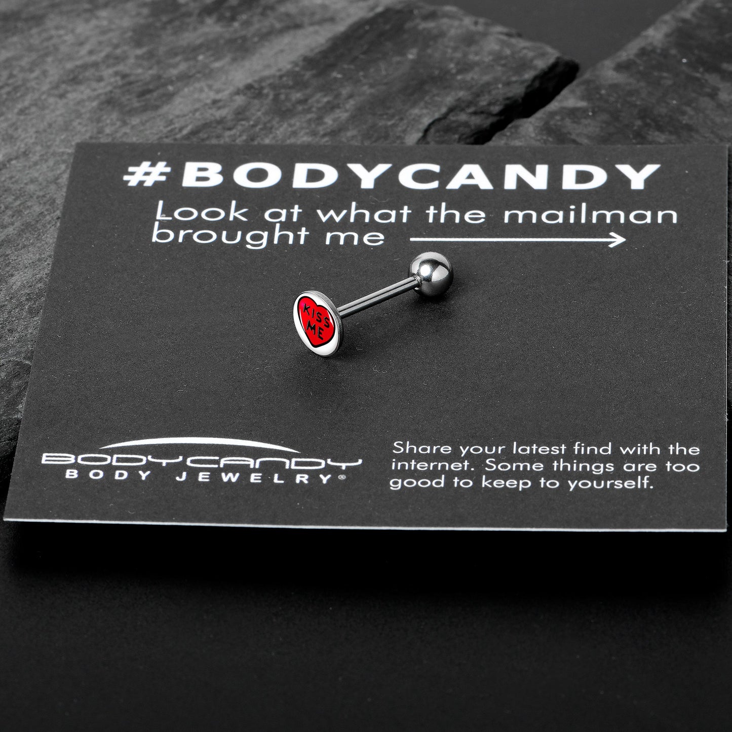 Kiss Me Candy Heart Barbell Tongue Ring by Onyx O