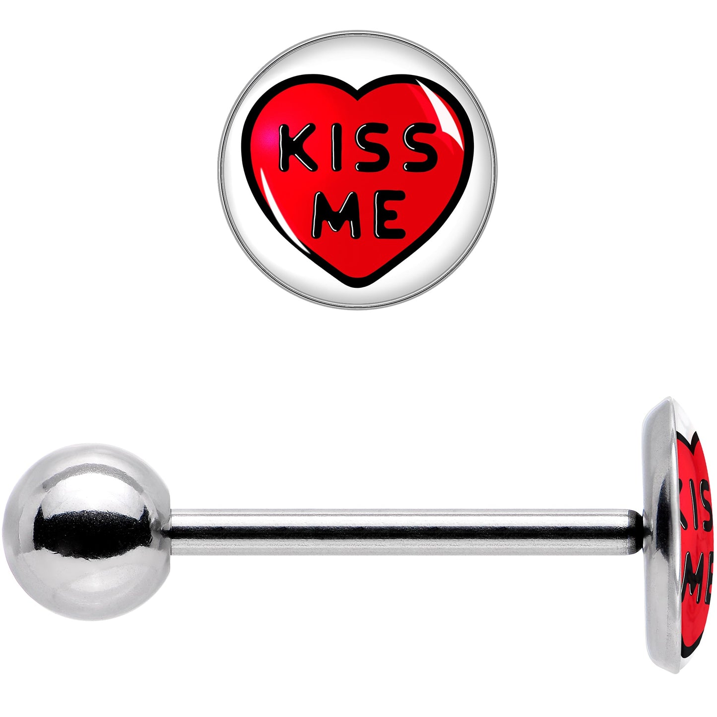 Kiss Me Candy Heart Barbell Tongue Ring by Onyx O
