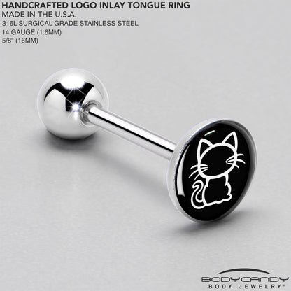 Black and White Kitty Cat Barbell Tongue Ring by Onyx O