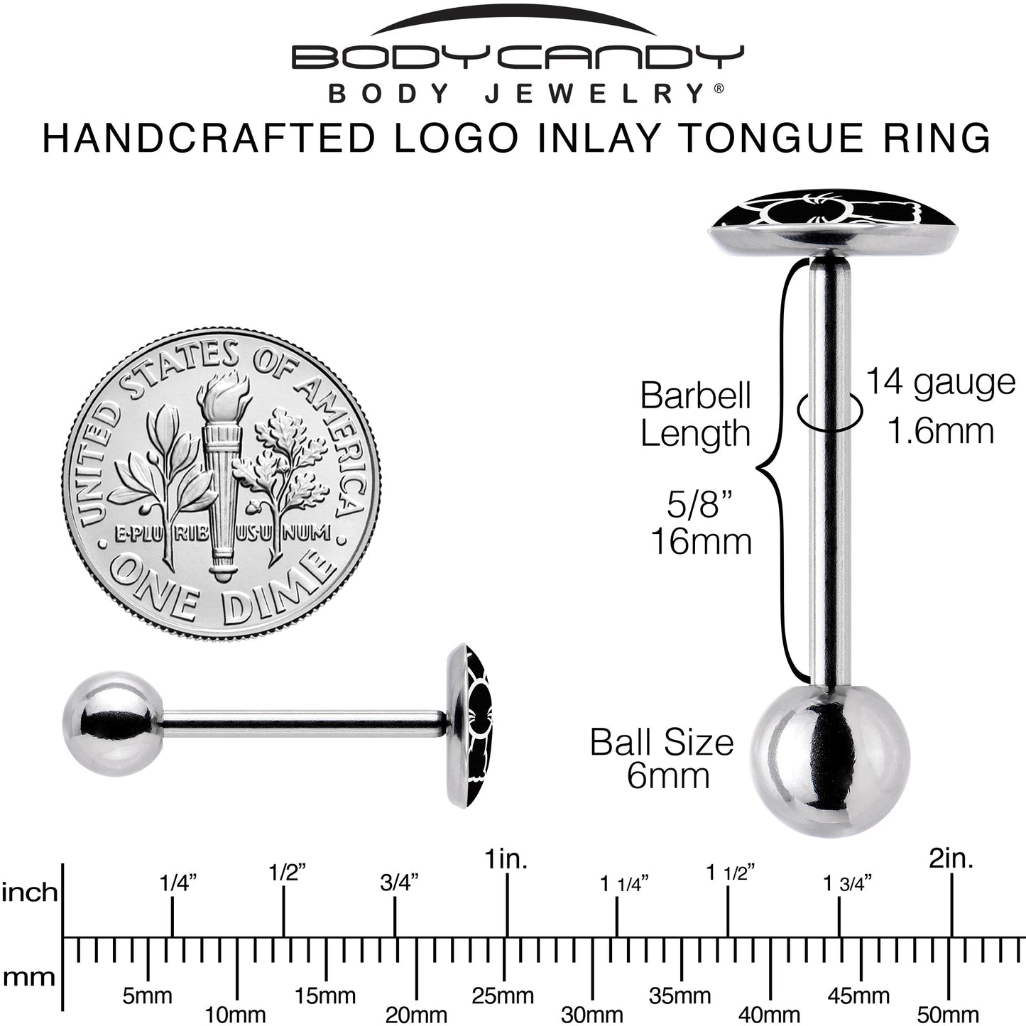 Black and White Kitty Cat Barbell Tongue Ring by Onyx O