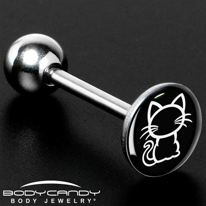 Black and White Kitty Cat Barbell Tongue Ring by Onyx O
