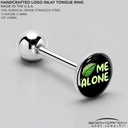 Black Green Leaf Me Alone Barbell Tongue Ring by Onyx O