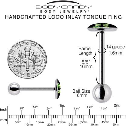 Black Green Leaf Me Alone Barbell Tongue Ring by Onyx O