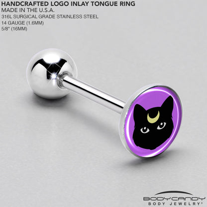 Black Mystic Kitty Cat Barbell Tongue Ring by Onyx O