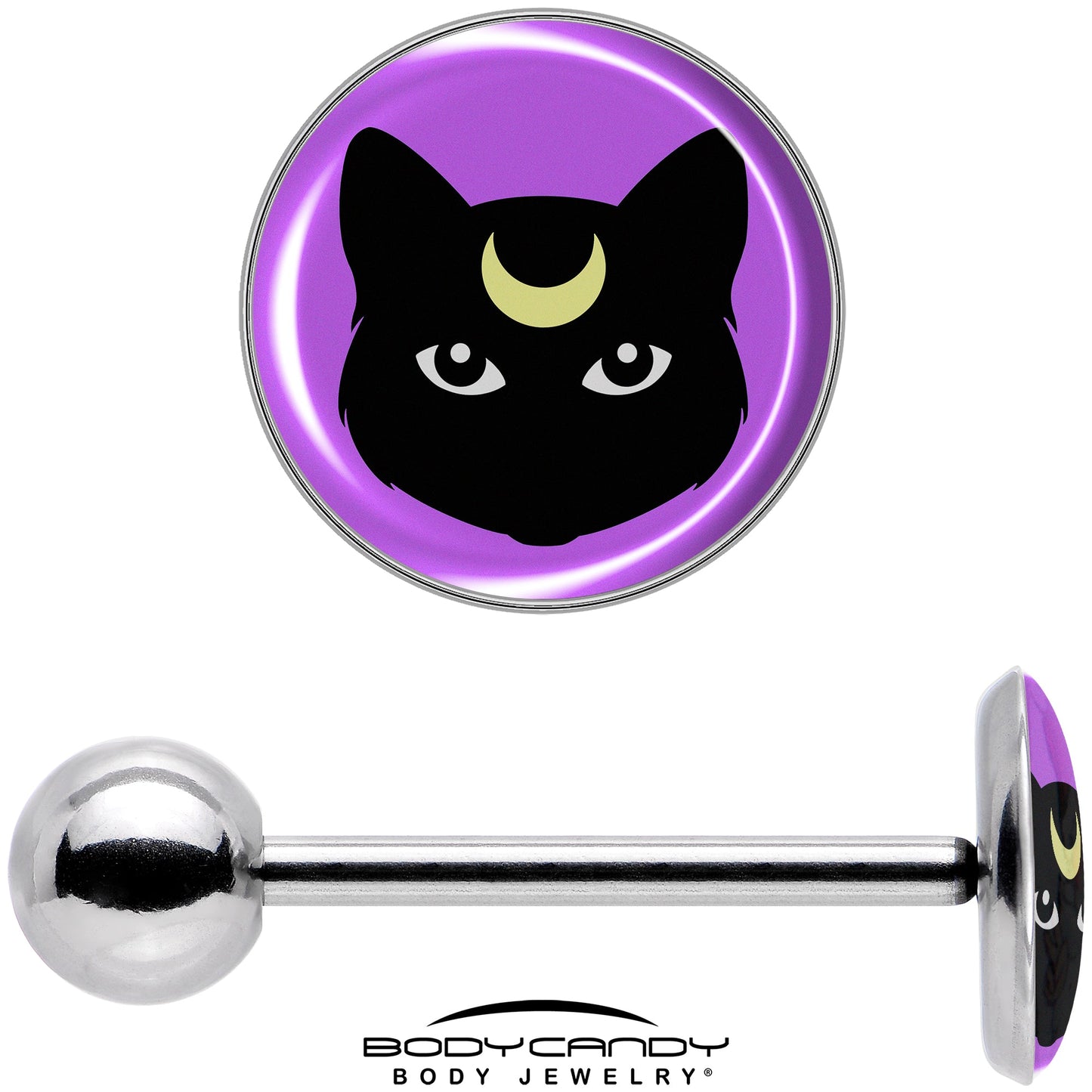 Black Mystic Kitty Cat Barbell Tongue Ring by Onyx O