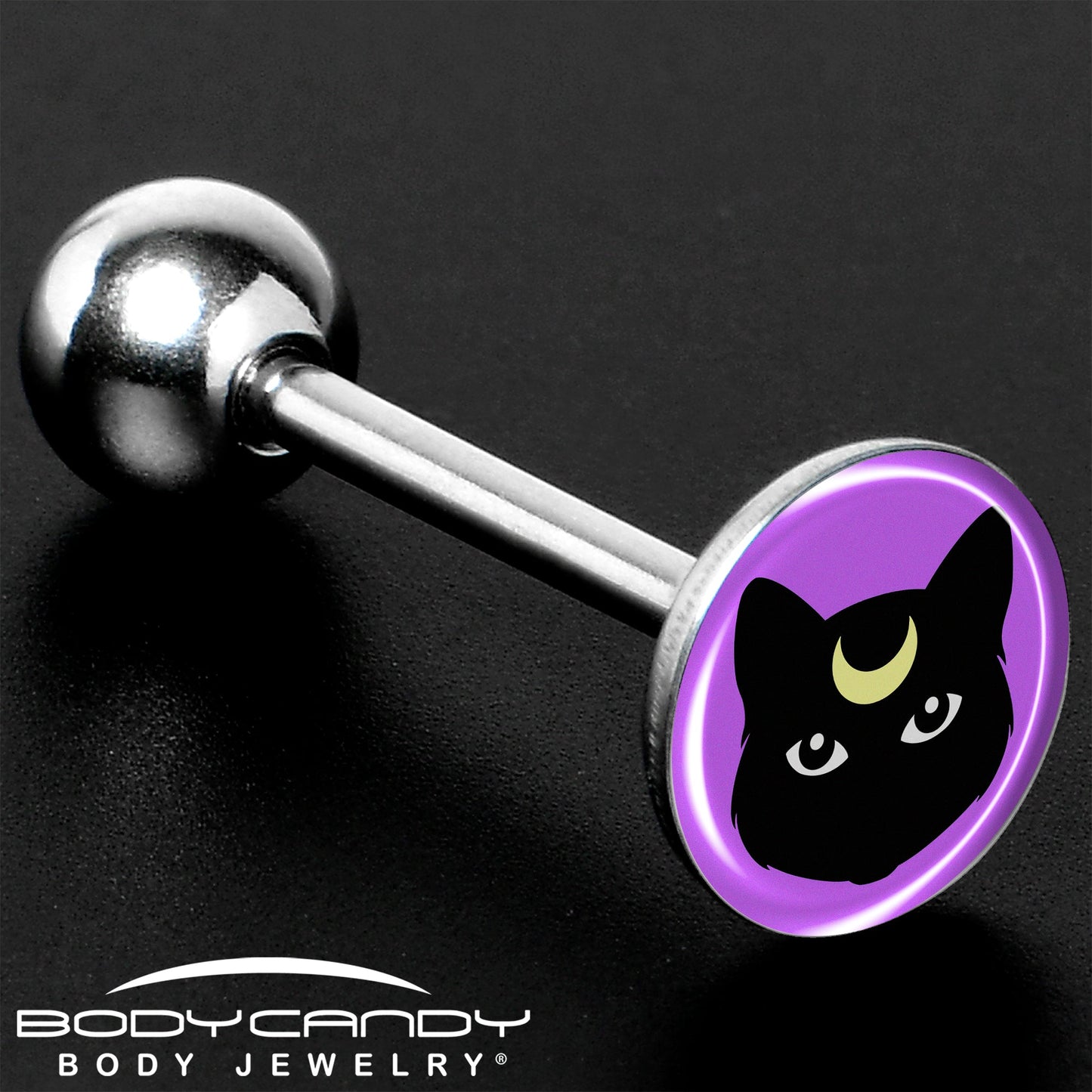 Black Mystic Kitty Cat Barbell Tongue Ring by Onyx O