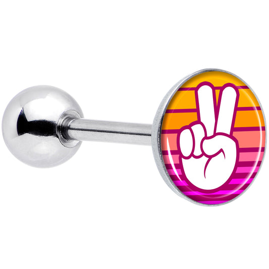 Retro Stripes Peace Sign Fingers Barbell Tongue Ring by Onyx O