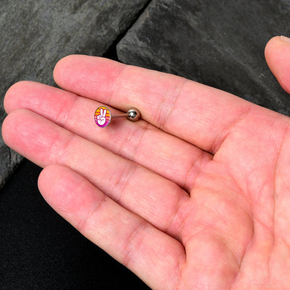 Retro Stripes Peace Sign Fingers Barbell Tongue Ring by Onyx O