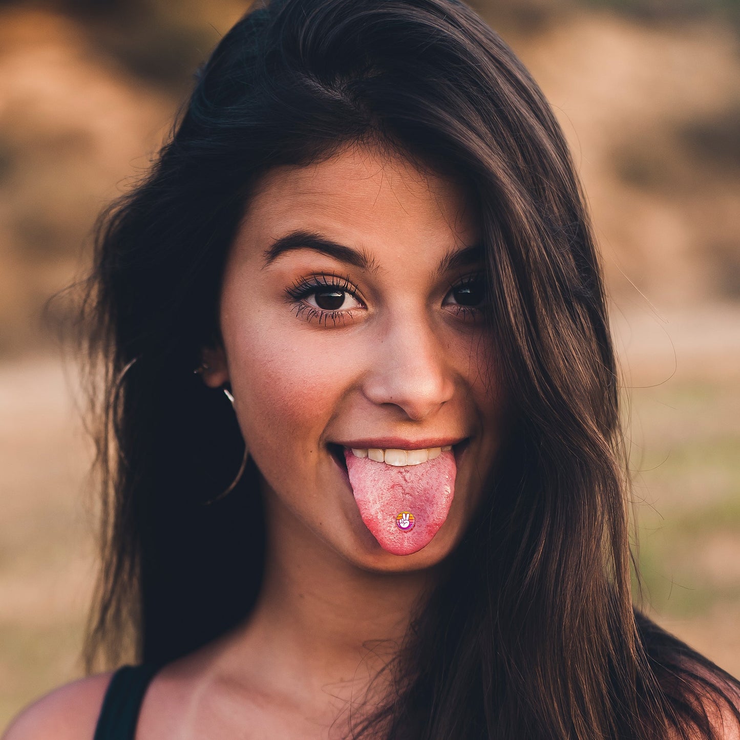 Retro Stripes Peace Sign Fingers Barbell Tongue Ring by Onyx O