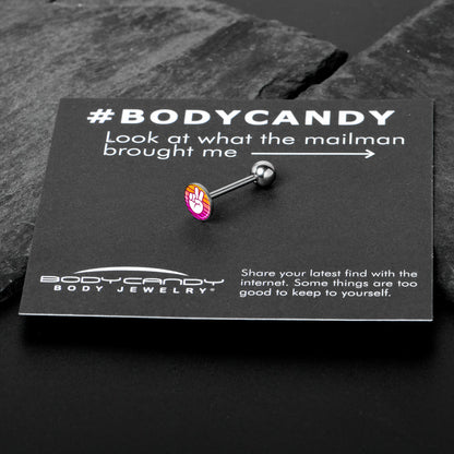 Retro Stripes Peace Sign Fingers Barbell Tongue Ring by Onyx O