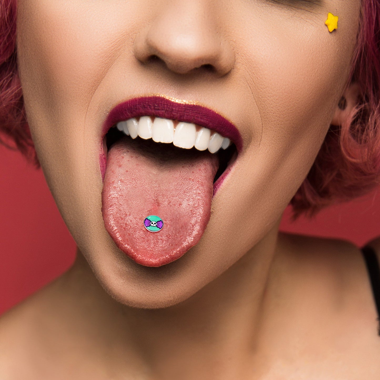 Retro Pixel Skull Barbell Tongue Ring by Onyx O