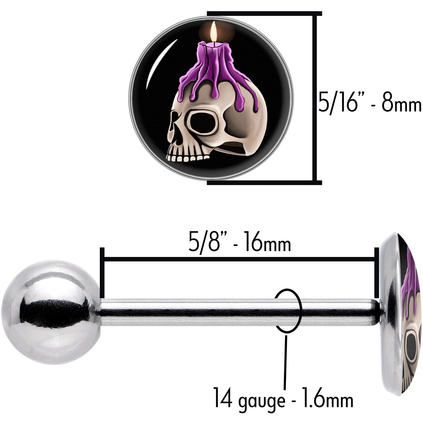 Burning Skull Candle Barbell Tongue Ring by Onyx O