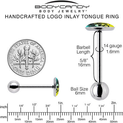 Blue Haze Sunset Skull and Palms Barbell Tongue Ring by Onyx O