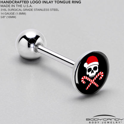 Santa Pirate Candy Cane Barbell Tongue Ring by Onyx O
