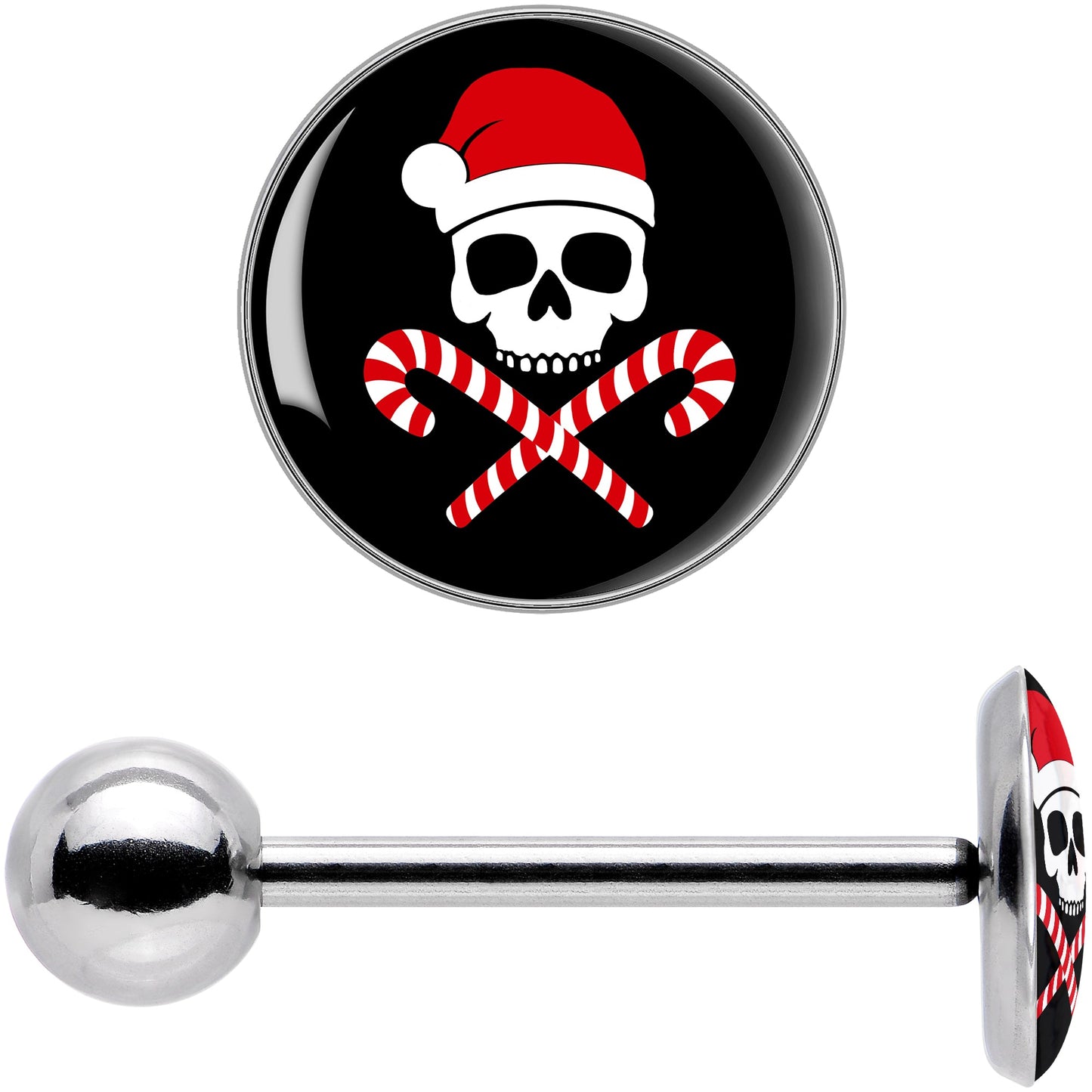 Santa Pirate Candy Cane Barbell Tongue Ring by Onyx O