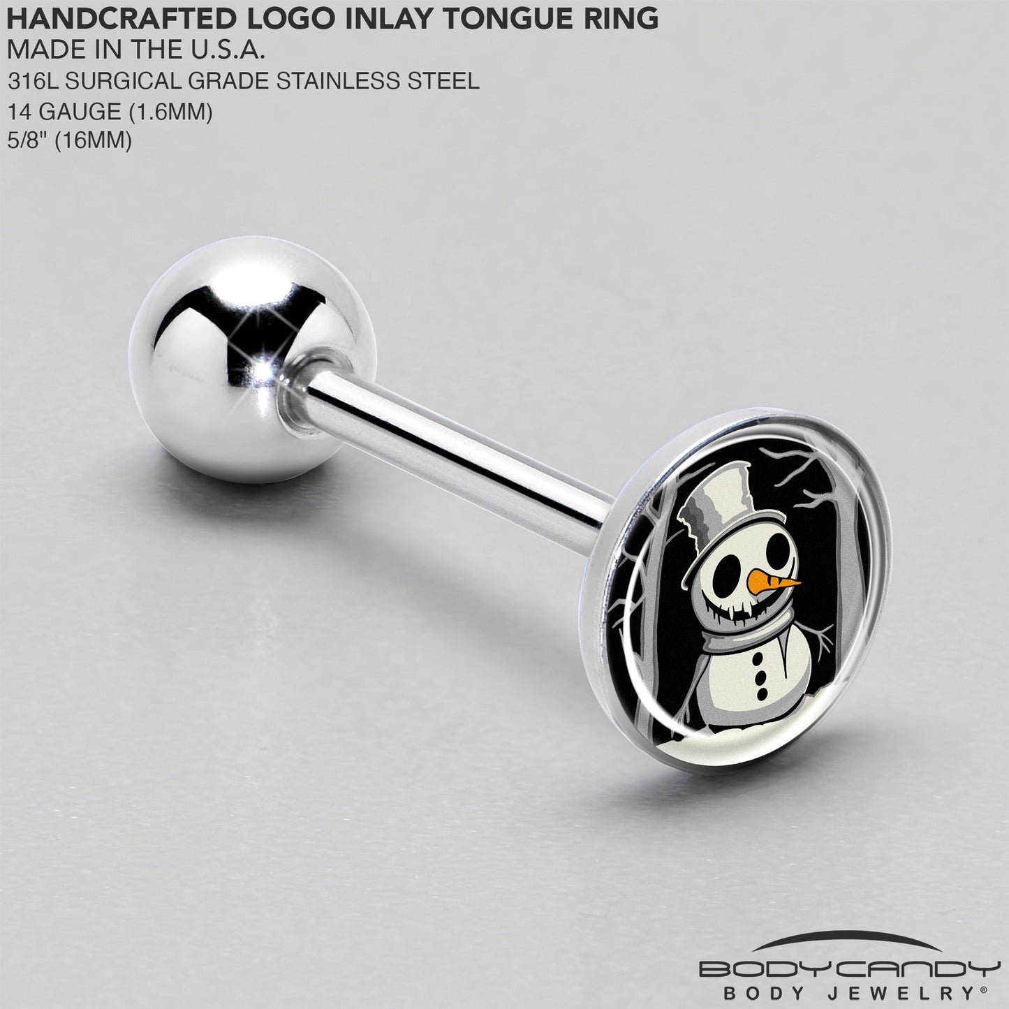 Christmas Holiday Spooky Snowman Barbell Tongue Ring by Onyx O