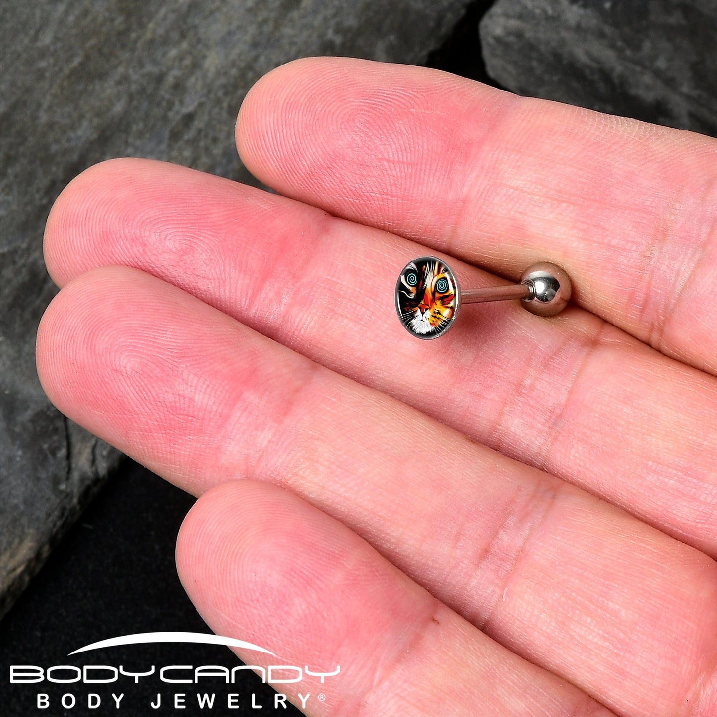 Colorful Trippy Cat Barbell Tongue Ring by Onyx O
