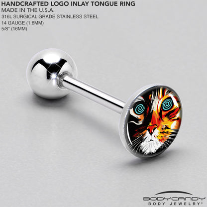 Colorful Trippy Cat Barbell Tongue Ring by Onyx O