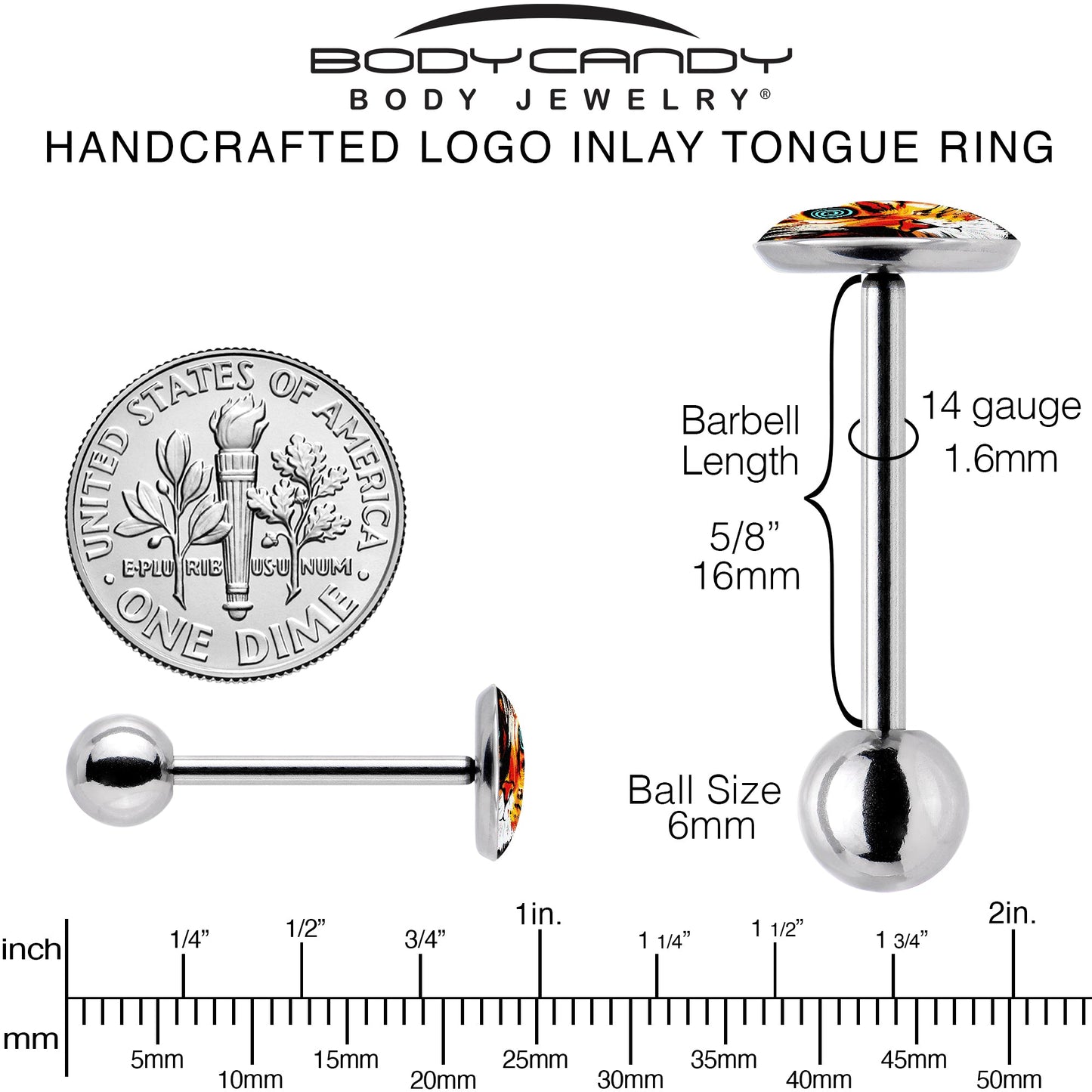 Colorful Trippy Cat Barbell Tongue Ring by Onyx O