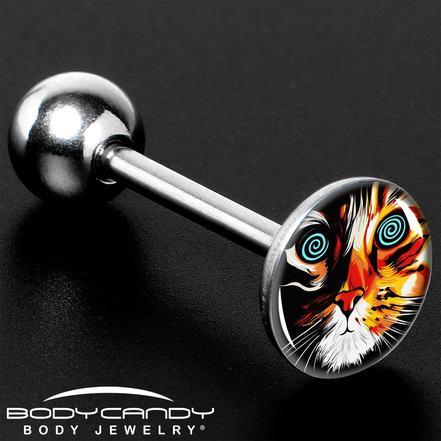 Colorful Trippy Cat Barbell Tongue Ring by Onyx O