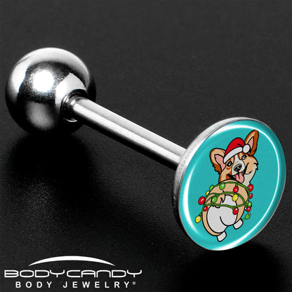 Christmas Holiday Lights Corgi Dog Barbell Tongue Ring by Onyx O