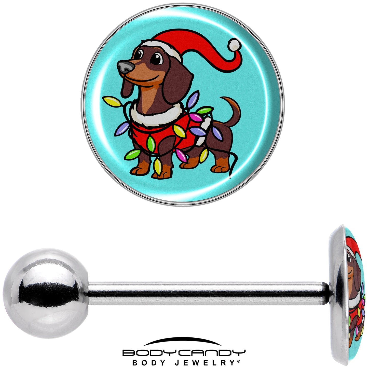 Christmas Holiday Weiner Dog Barbell Tongue Ring by Onyx O
