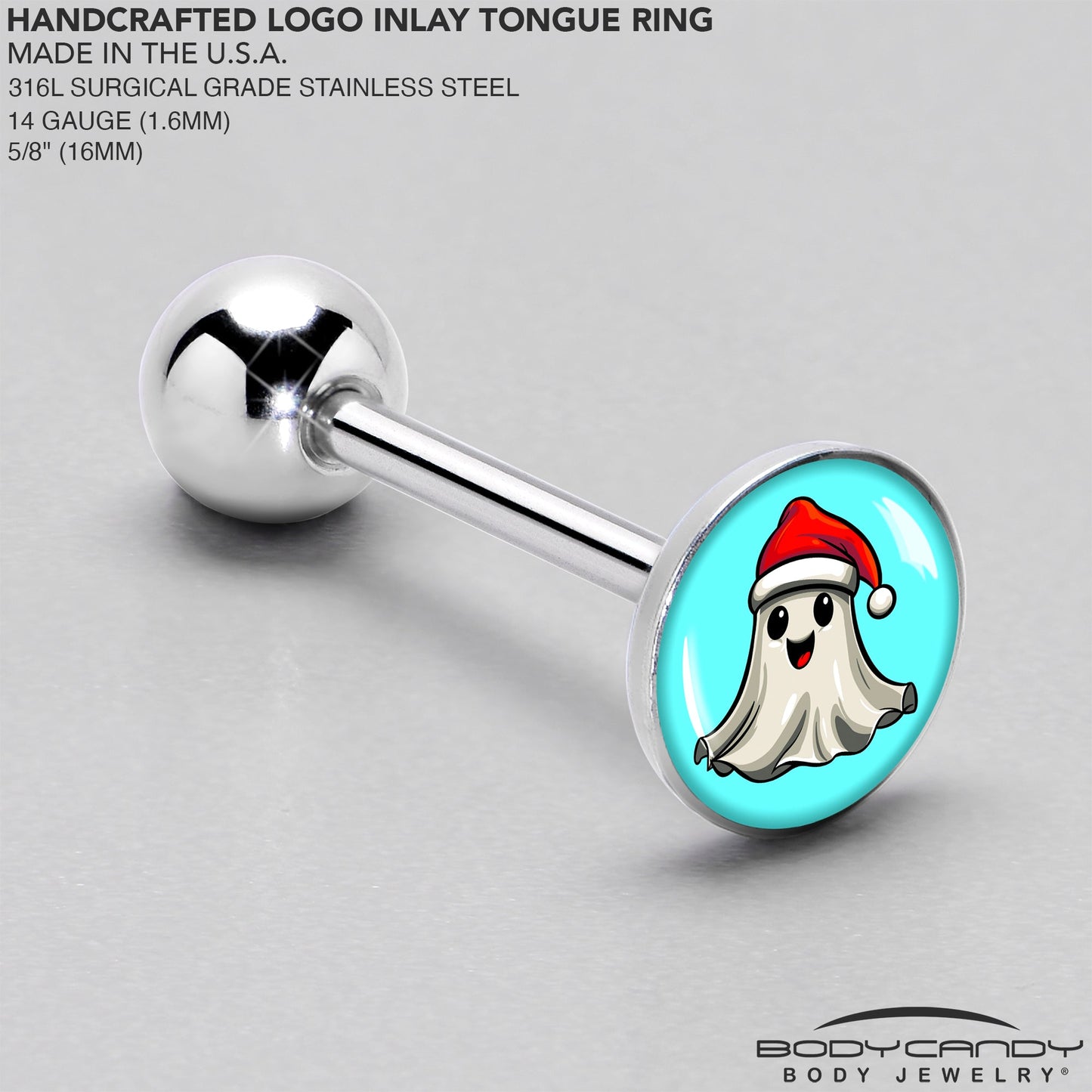 Holiday Christmas Spirit Ghost Barbell Tongue Ring by Onyx O