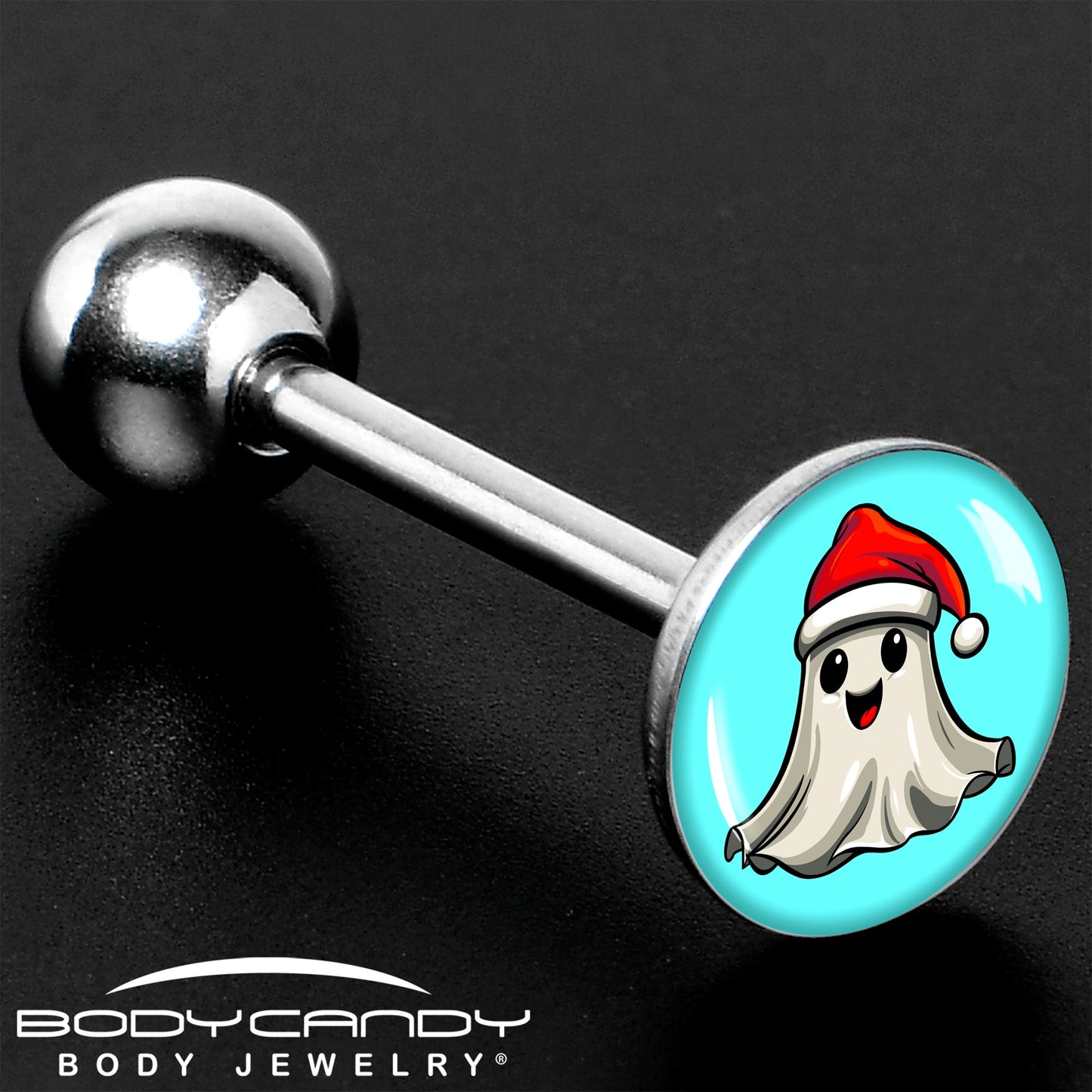 Holiday Christmas Spirit Ghost Barbell Tongue Ring by Onyx O