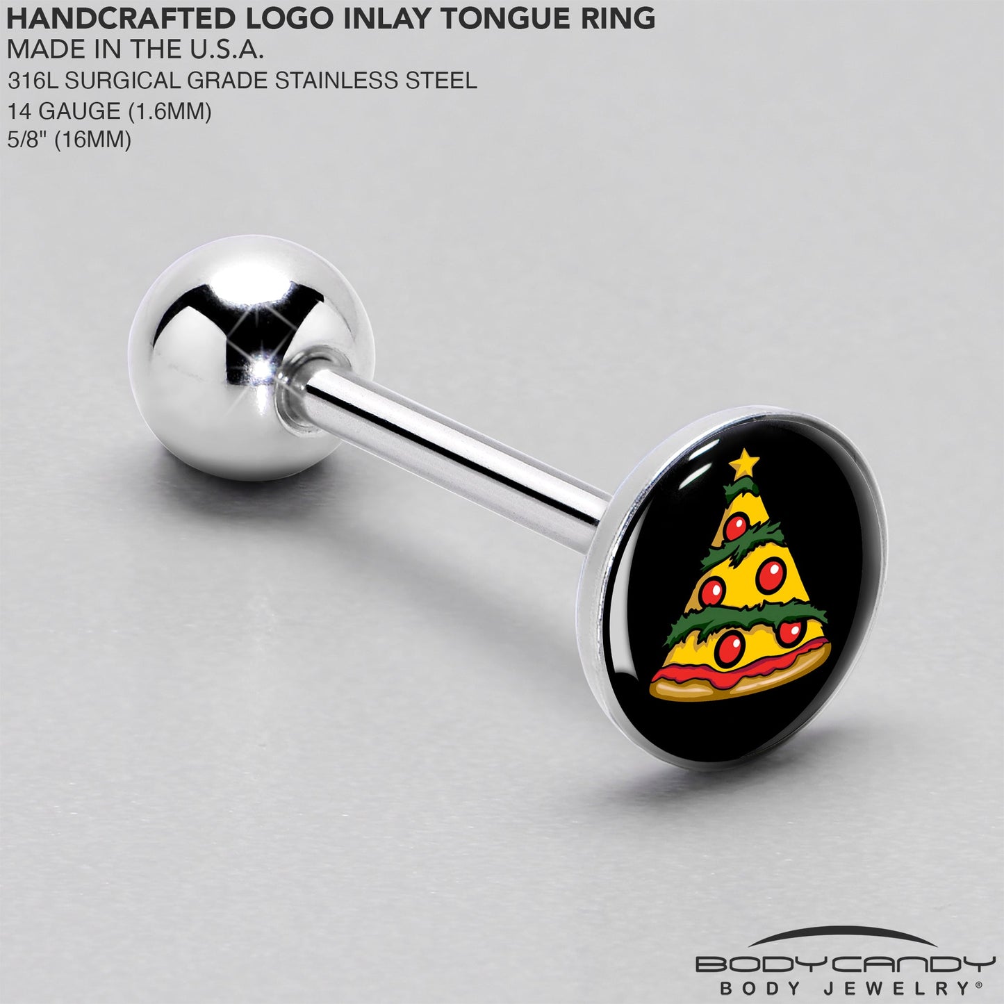 Christmas Holiday Pizza Tree Barbell Tongue Ring by Onyx O