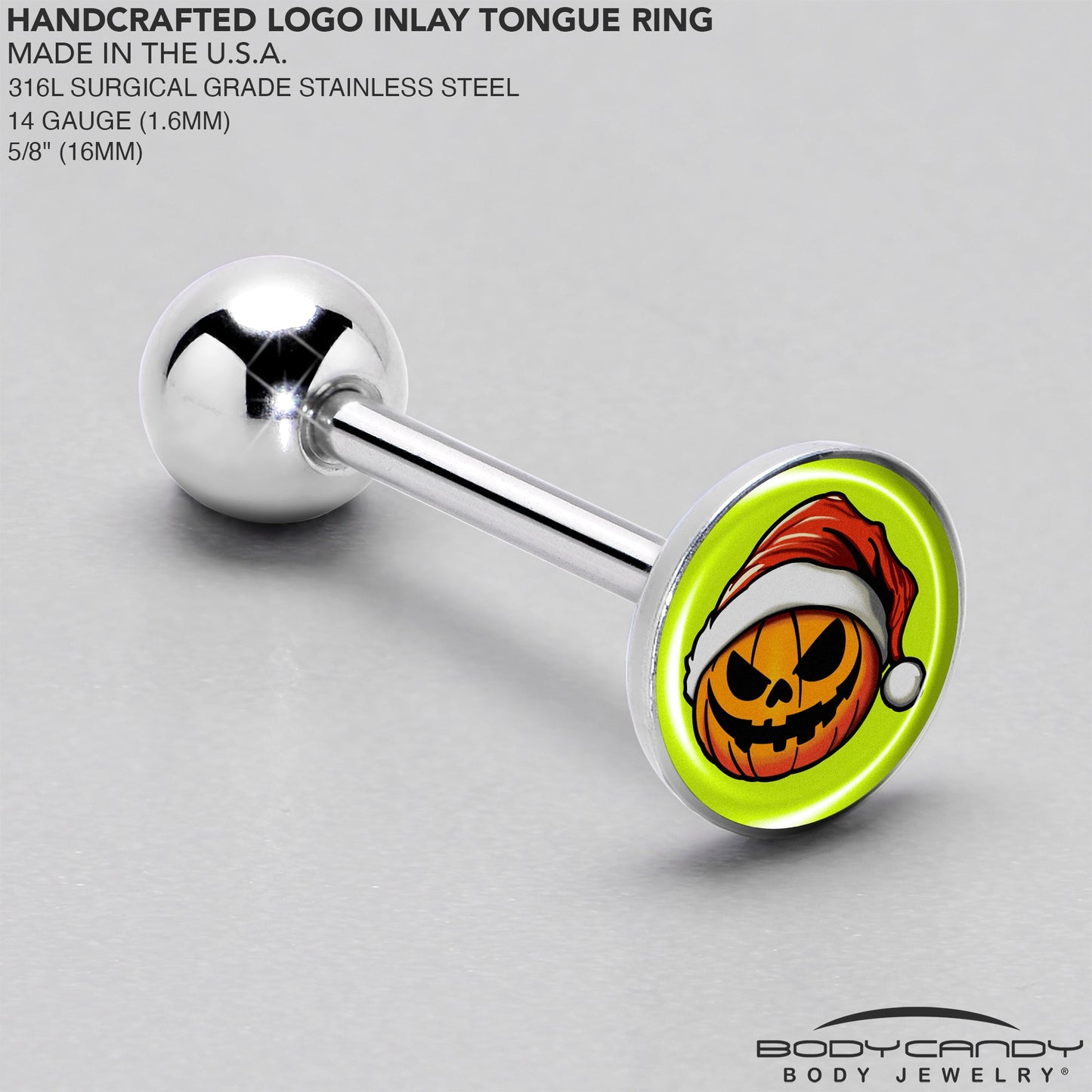 Christmas Holiday Santa Hat Pumpkin Barbell Tongue Ring by Onyx O