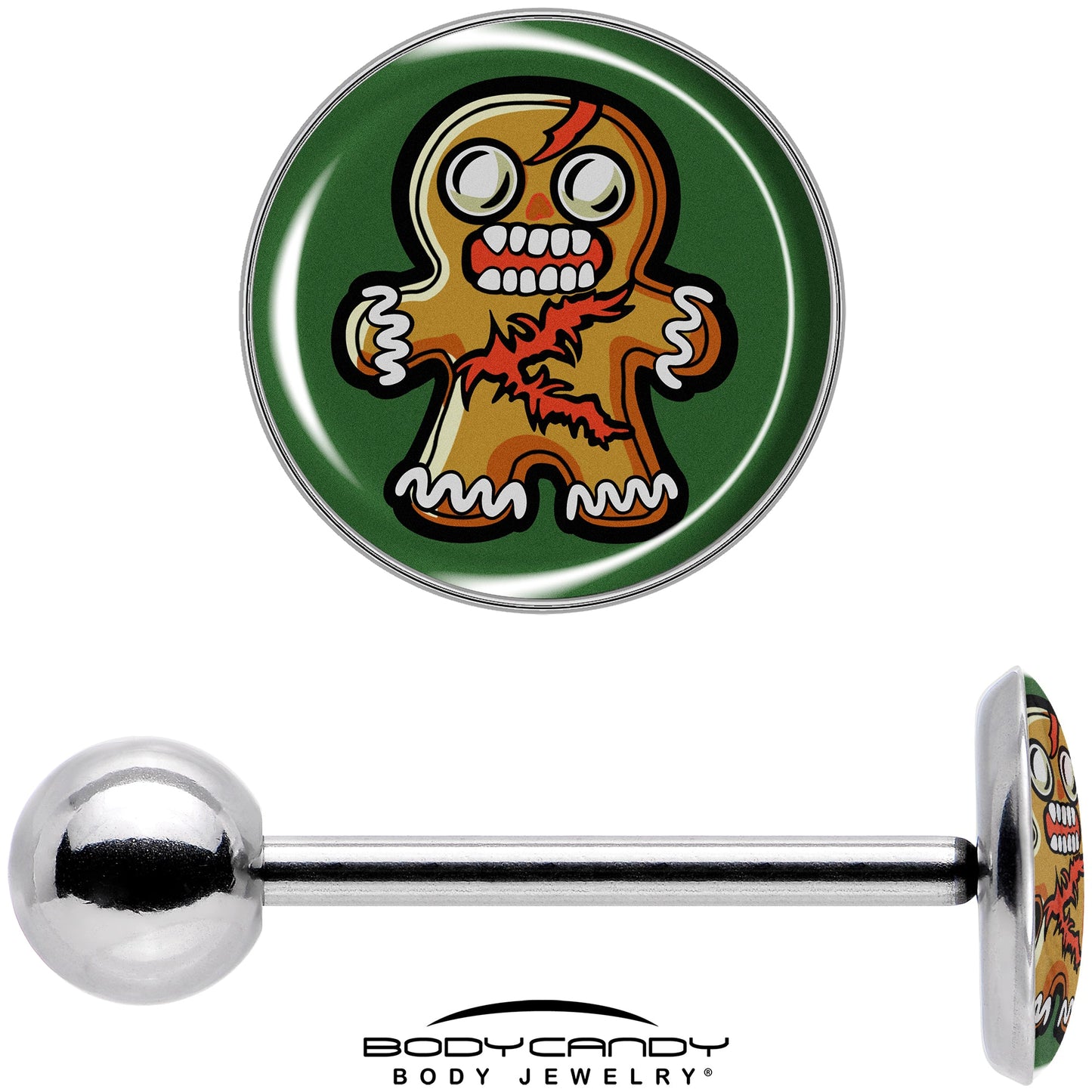 Christmas Holiday Zombie Gingergread Man Barbell Tongue Ring by Onyx O