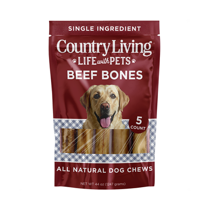 Country Living 5”-6” Beef Center Cut Bones for Dogs – 5 Count Bag – All-Natural, Long-Lasting Dog Chews – Single-Ingredient, High-Protein, Rawhide-Free – Supports Dental Health