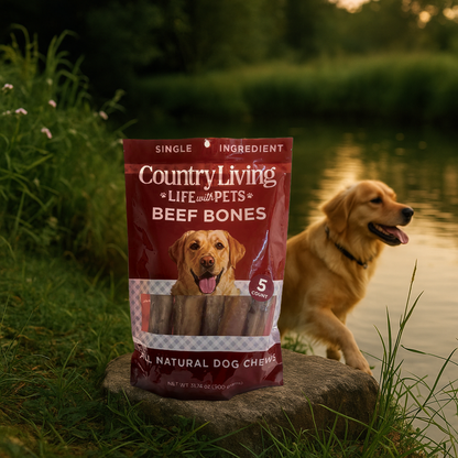 Country Living 5”-6” Beef Center Cut Bones for Dogs – 5 Count Bag – All-Natural, Long-Lasting Dog Chews – Single-Ingredient, High-Protein, Rawhide-Free – Supports Dental Health