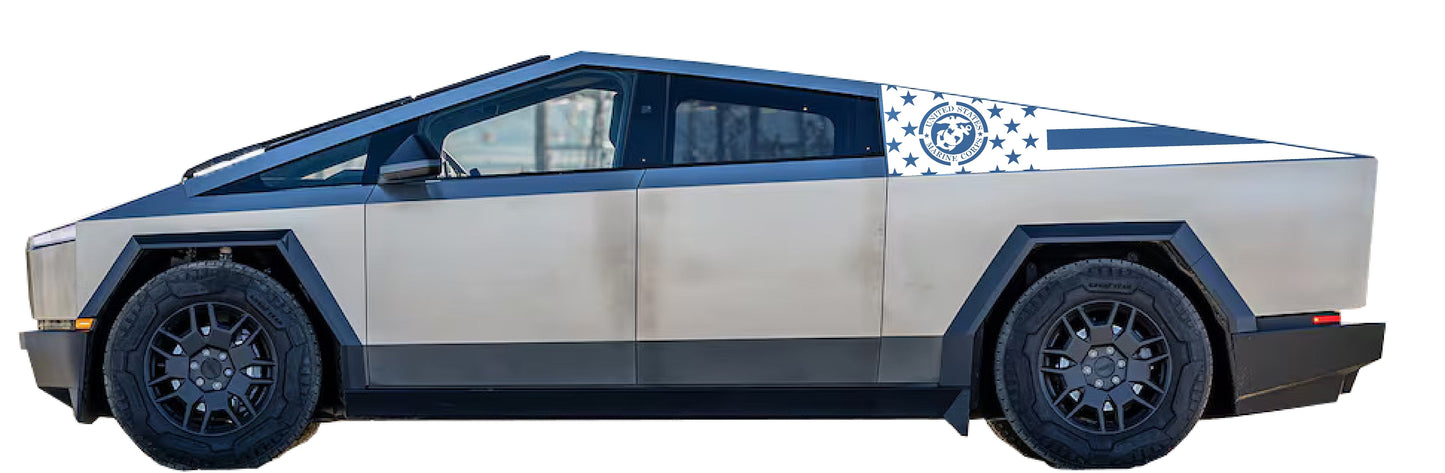 United States Marine Corps Bedside Panel Decals For The 2023-2026 Tesla Cybertruck (x2)