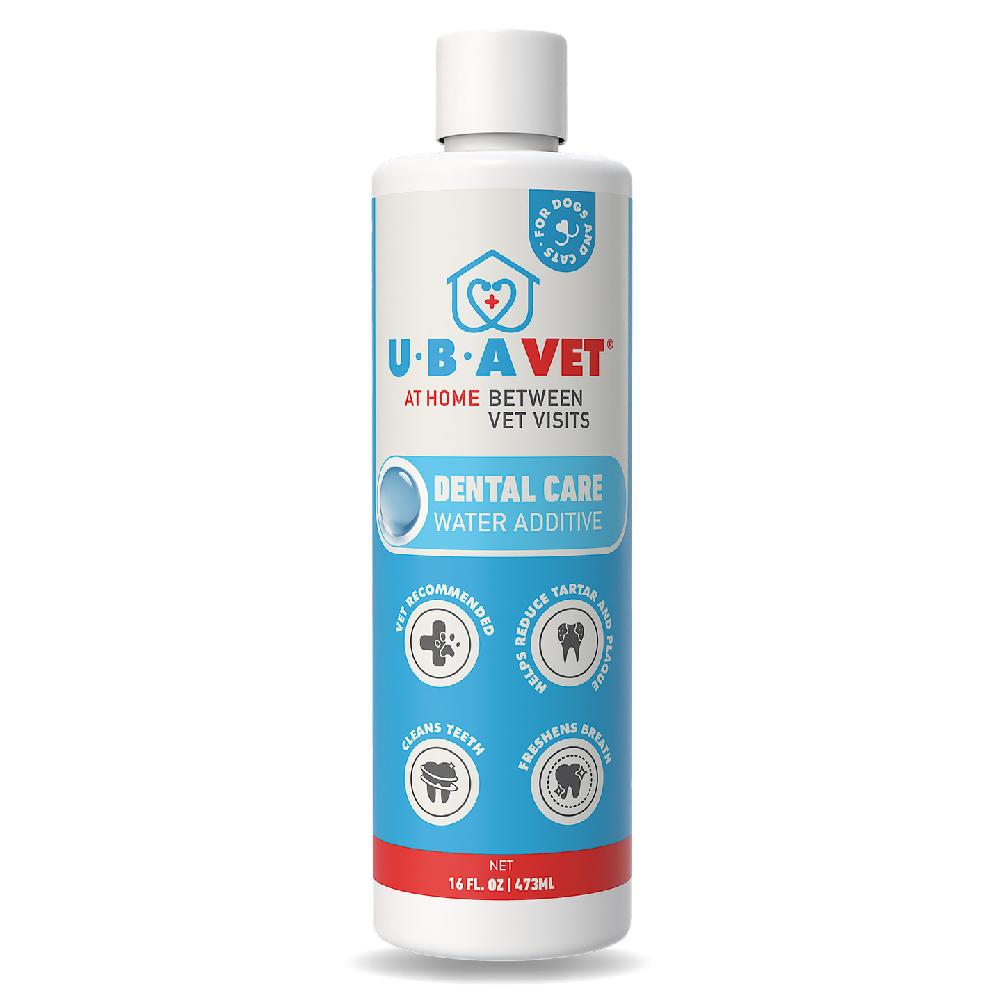 UBAVET Dental Care Water Additive for Dogs & Cats – Odorless & Tasteless Oral Health Solution (16 fl oz / 473 ml)