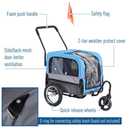 2-in-1, 3 Wheel Pet Jogging Stroller Bike Trailer