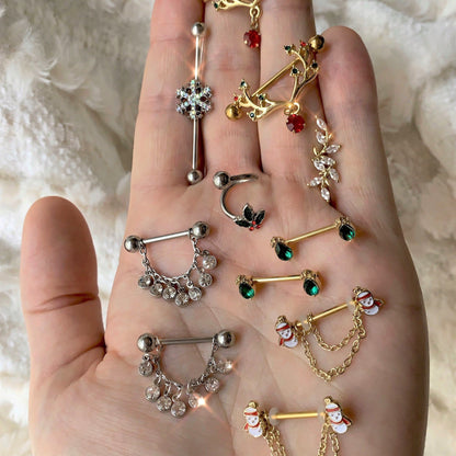 14G 25mm Red Green Gem Reindeer Antler Holiday Nipple Shield Set