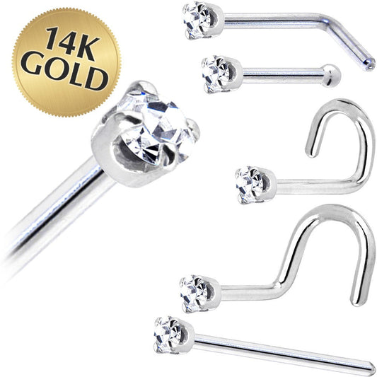 Solid 14K White Gold 1.5mm Genuine Diamond Nose Ring