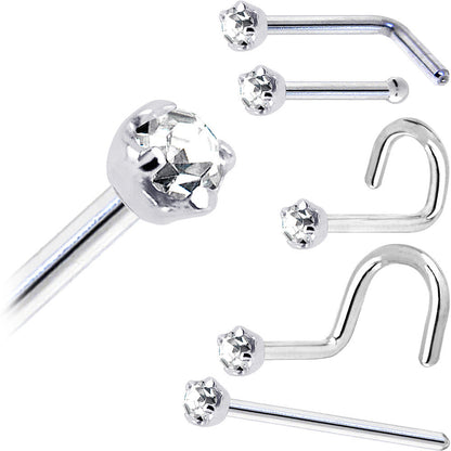 Solid 14K White Gold 2mm Clear Cubic Zirconia Nose Ring