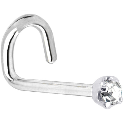 Solid 14K White Gold 2mm Clear Cubic Zirconia Nose Ring