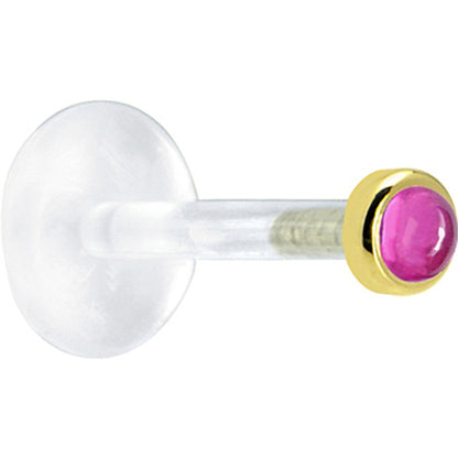 16G 5/16 Solid 14K Yellow Gold 2mm Genuine Pink Tourmaline Bioplast Tragus Earring Stud