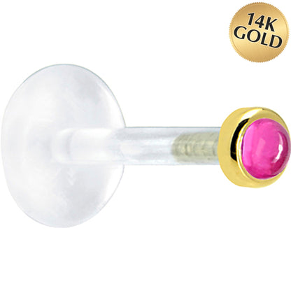 16G 5/16 Solid 14K Yellow Gold 2mm Genuine Pink Tourmaline Bioplast Tragus Earring Stud