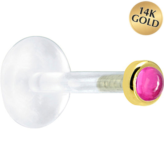 16G 5/16 Solid 14K Yellow Gold 2mm Genuine Pink Tourmaline Bioplast Tragus Earring Stud