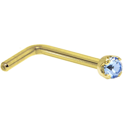 Solid 14K Yellow Gold 2mm Light Blue Cubic Zirconia Nose Ring