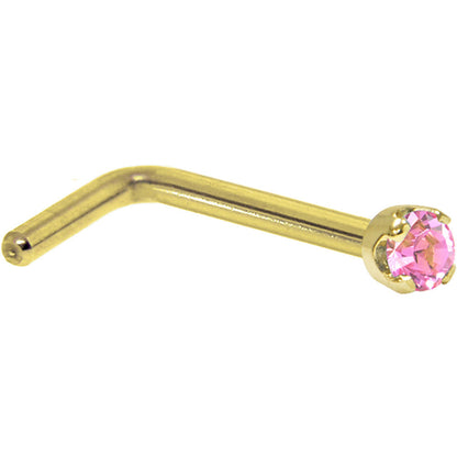 Solid 14K Yellow Gold 2mm Pink Cubic Zirconia Nose Ring