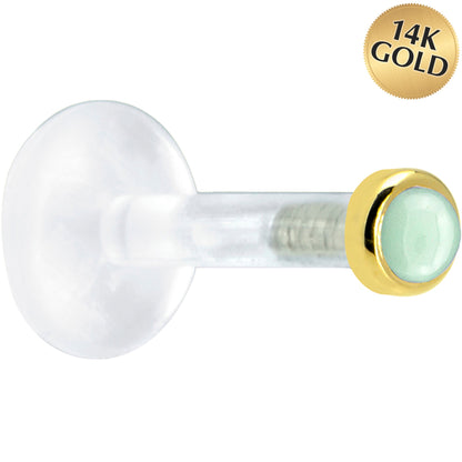Solid 14K Yellow Gold 2mm Genuine Aventurine Quartz Bioplast Push in Labret