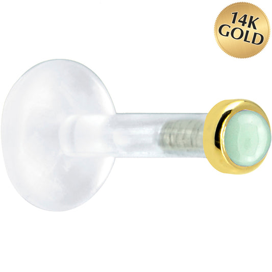 Solid 14K Yellow Gold 2mm Genuine Aventurine Quartz Bioplast Push in Labret