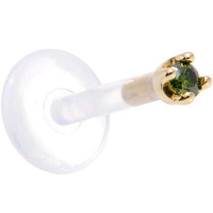 Solid 14K Yellow Gold 1.5mm Genuine Green Diamond Bioplast Push in Labret