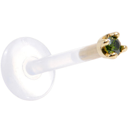 Solid 14K Yellow Gold 1.5mm Genuine Green Diamond Bioplast Push in Labret